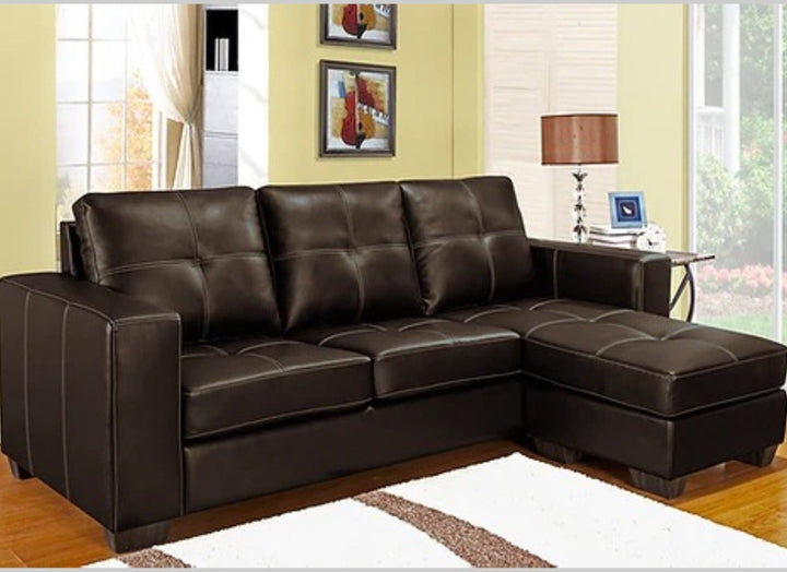 Bravo Sectional Sofa With Bonded Leather Upholstery & Reversible Chaise - Brown