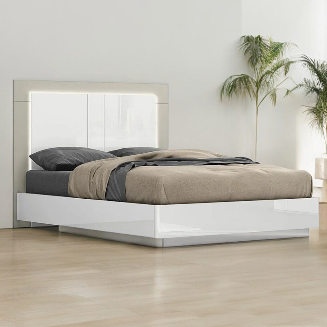 Lucille Unique Platform Bed With Built-in LED Light - Pearl White