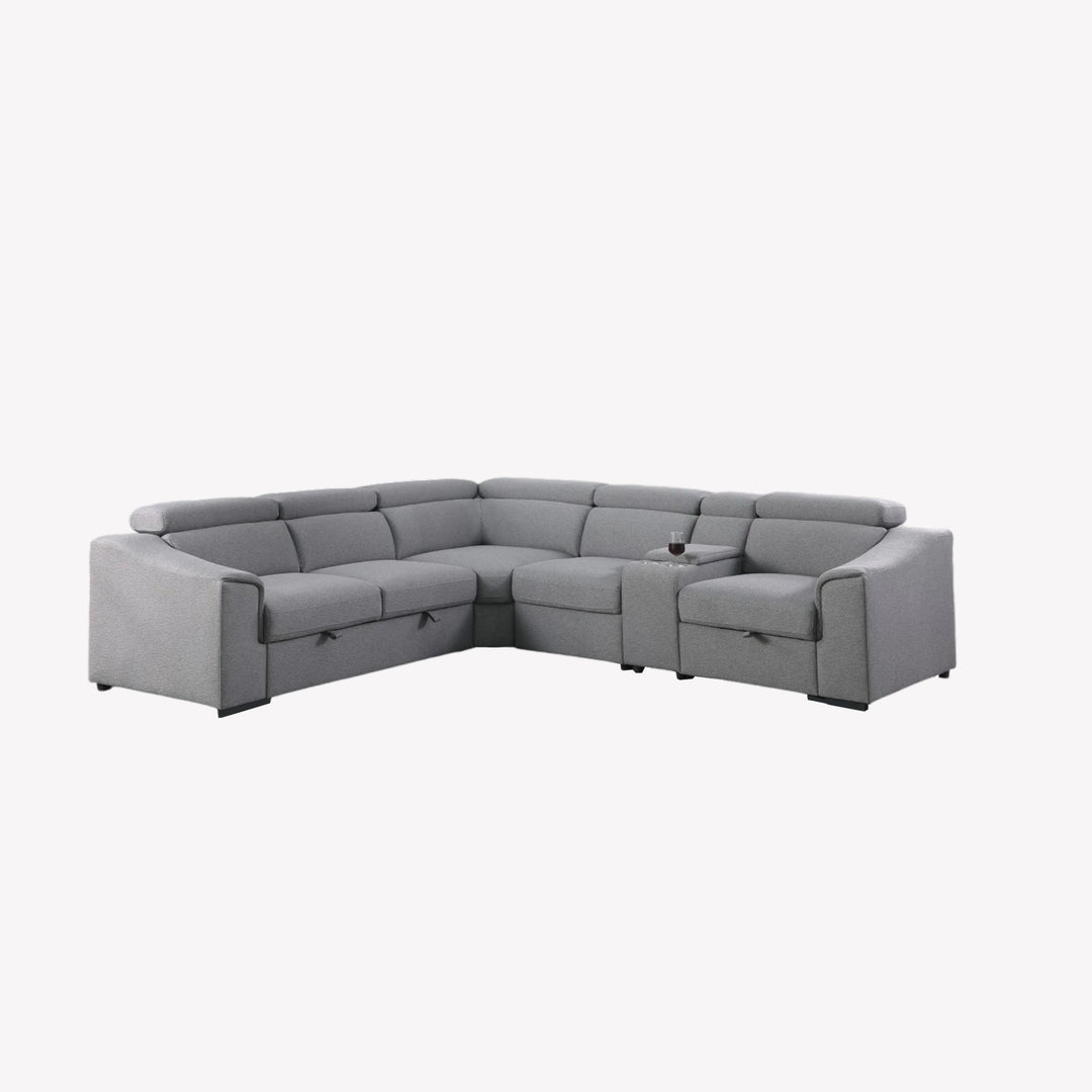 Starlight U-Shaped Sleeper Sectional Sofa In Fabric Upholstery - Grey