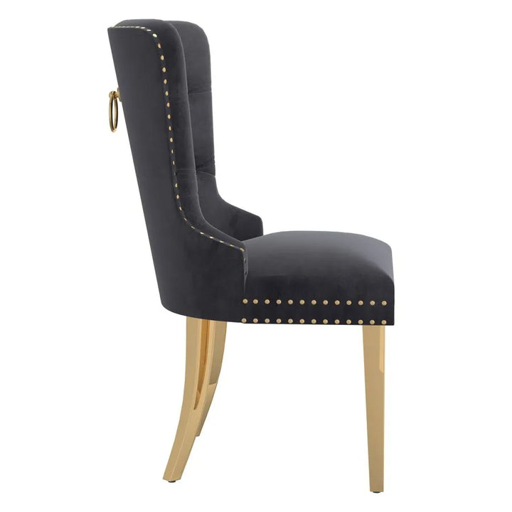 Aaron Timeless Side Chair With Gold Finish (Set of 2) | Available In Grey & Navy Blue Colors