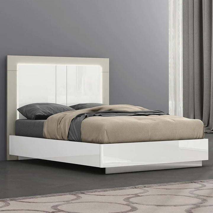 Lucille Unique Platform Bed With Built-in LED Light - Pearl White