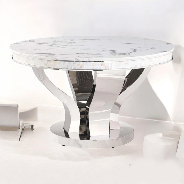 Anchorage Hollywood Glam Silver Dining Table | Available In Black & White Table Top