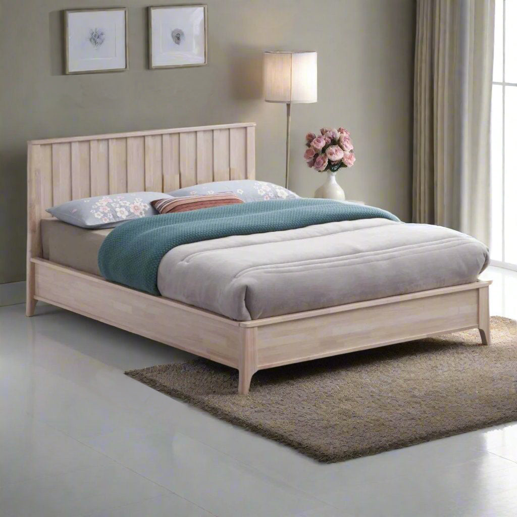 Brielle Chic Platform Bed Frame (60" Queen Size) - Whitewash