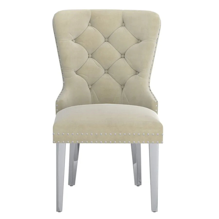Wendy Elegant Side Chair With Gold/ Chrome Finish (Set of 2) | Available In White & Beige Colors