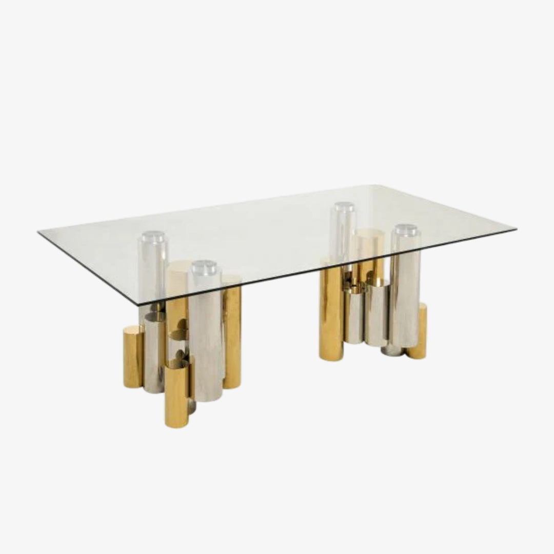 Bethany Elegant Rectangular Coffee Table Set In Gold/ Polished Silver Finish