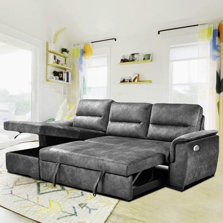 Sarina Sectional Sofa Bed With Reversible Chaise & Pull Out Bed - Grey