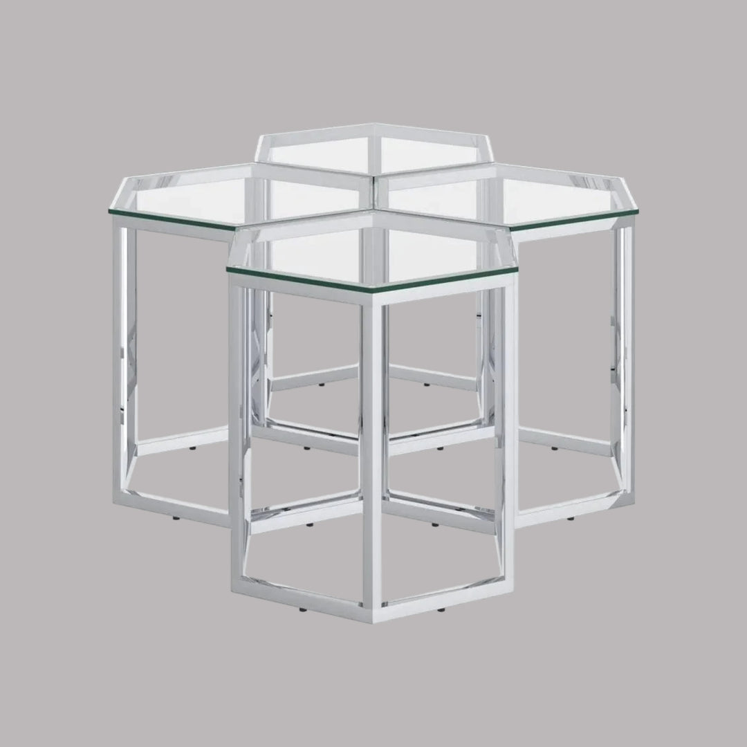 Zelda Contemporary Coffee Table With Appealing Chrome Finish | Available In Set of 3 & 4 Pieces