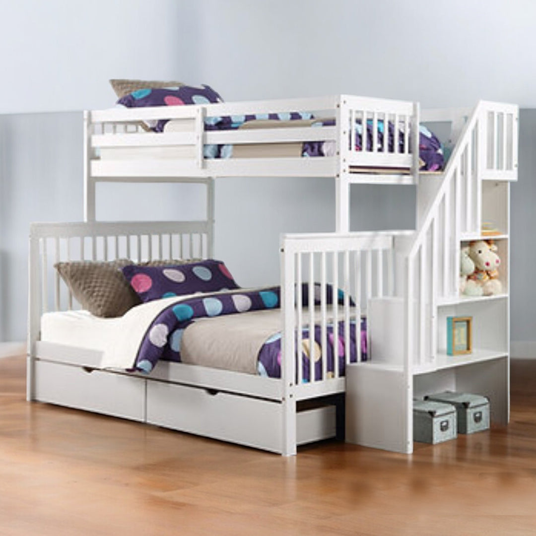 Melody Exquisite Bunk Bed (Single/ Double) With Storage Drawers - White