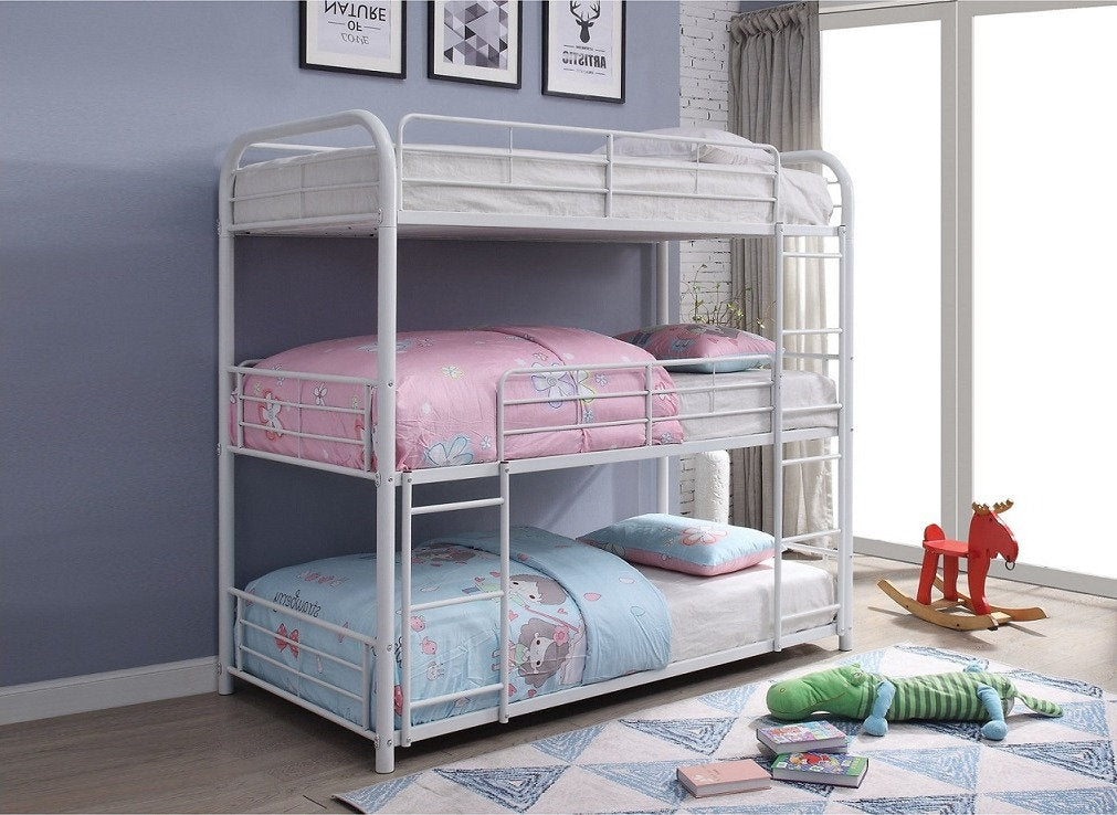 Lennox Triple Layer Bunk Bed (39" Single Size) In Stainless Steel - White