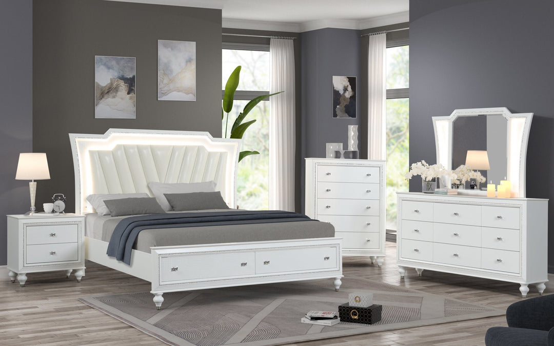 Gleam 8-Piece Bedroom Set With Crystal Accents - White