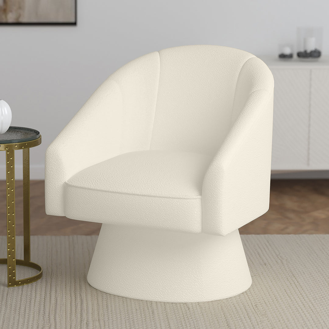 Tilsy Accent Chair in Ivory Boucle – Modern 360° Swivel Chair with Textured Upholstery