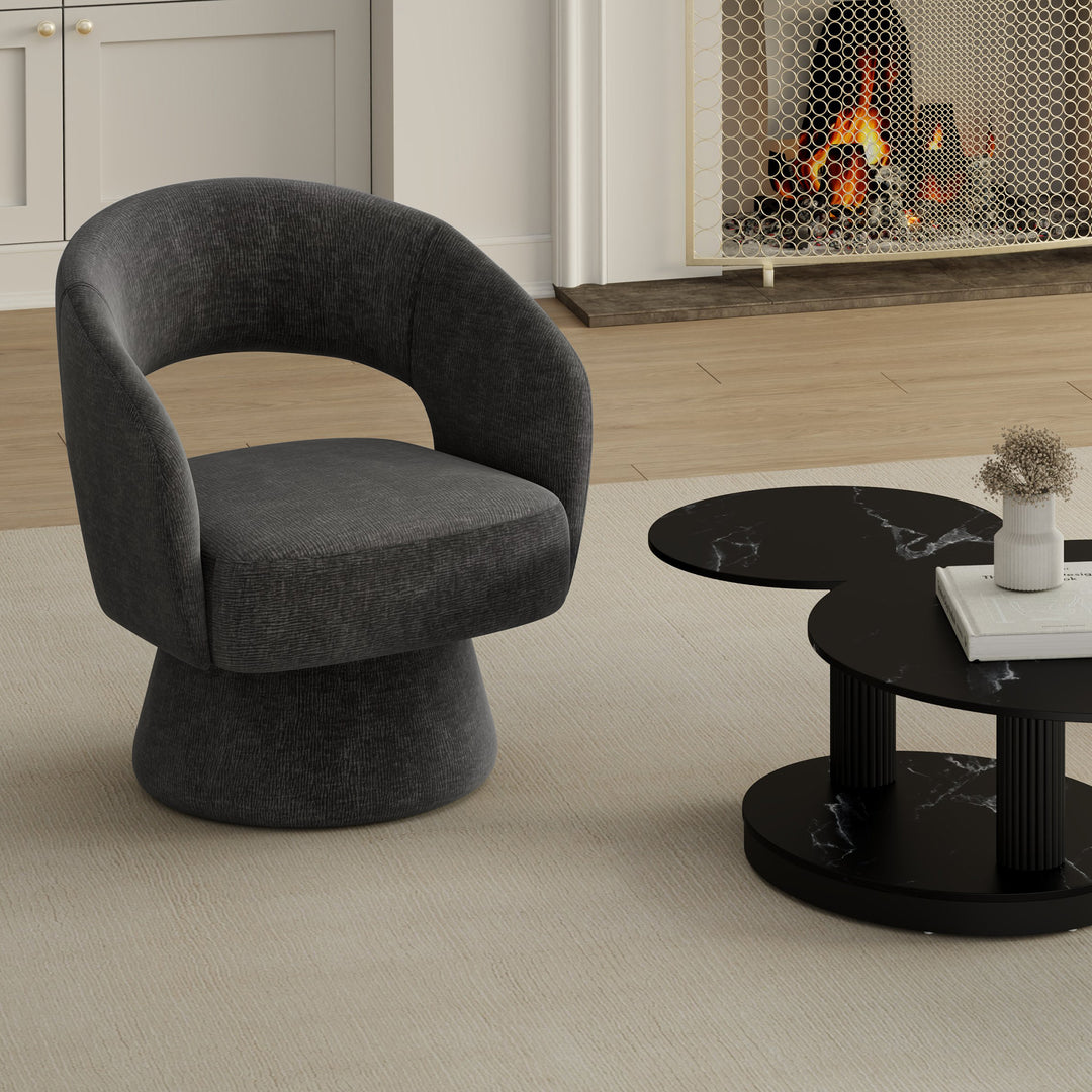 Santo Accent Chair in Charcoal – Modern 360° Swivel Chair with Plush Chenille Upholstery