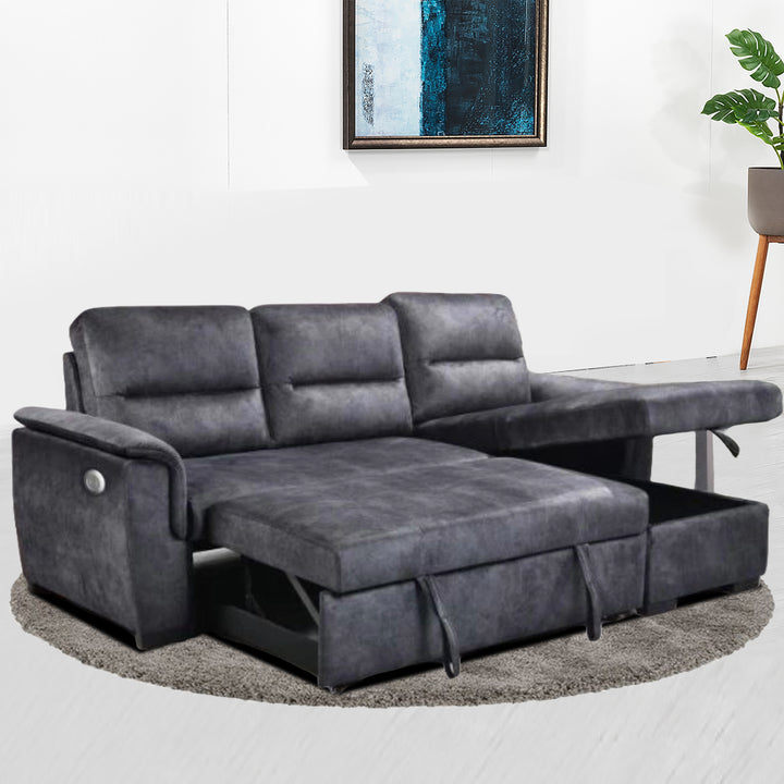 Sarina Sectional Sofa Bed With Reversible Chaise & Pull Out Bed - Grey