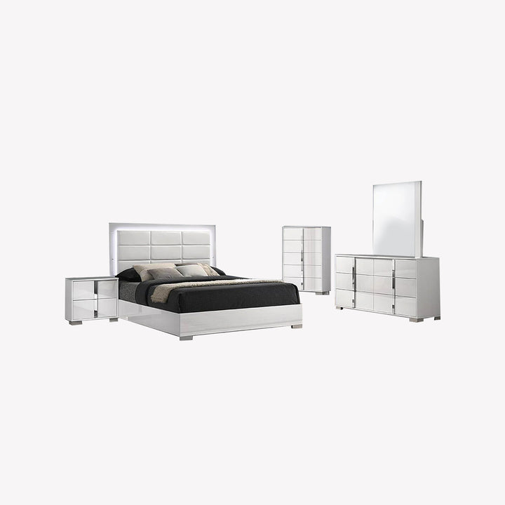 Crescent 8-Piece Bedroom Set With High-Gloss Lacquer Finish - White