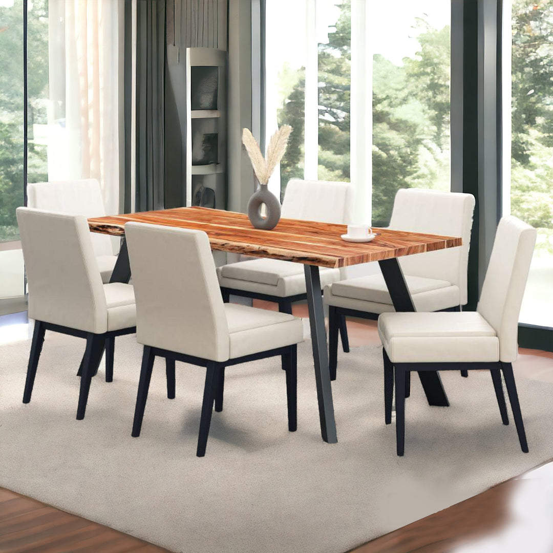Cordis 7-Piece Dining Set in Natural With Beige/ Black Chairs
