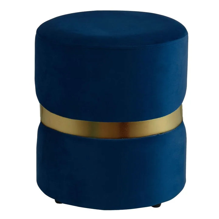 Violet Round Ottoman in Blue and Aged Gold