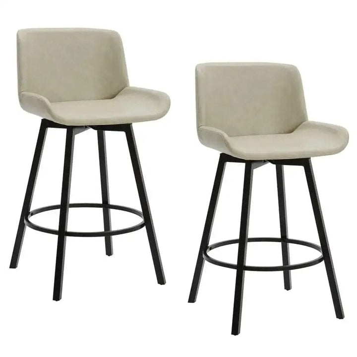 Levi 26" Counter Stool in Vintage Ivory Faux Leather and Black (Set of 2)
