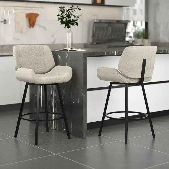 Uriel 26" Counter Stool in Grey Fabric and Black (Set of 2)
