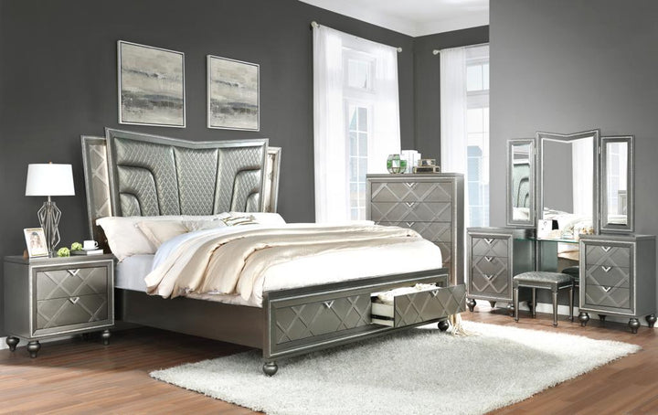 Lustre 8-Piece Bedroom Set With LED Lighting & Crystal Accents - Charcoal