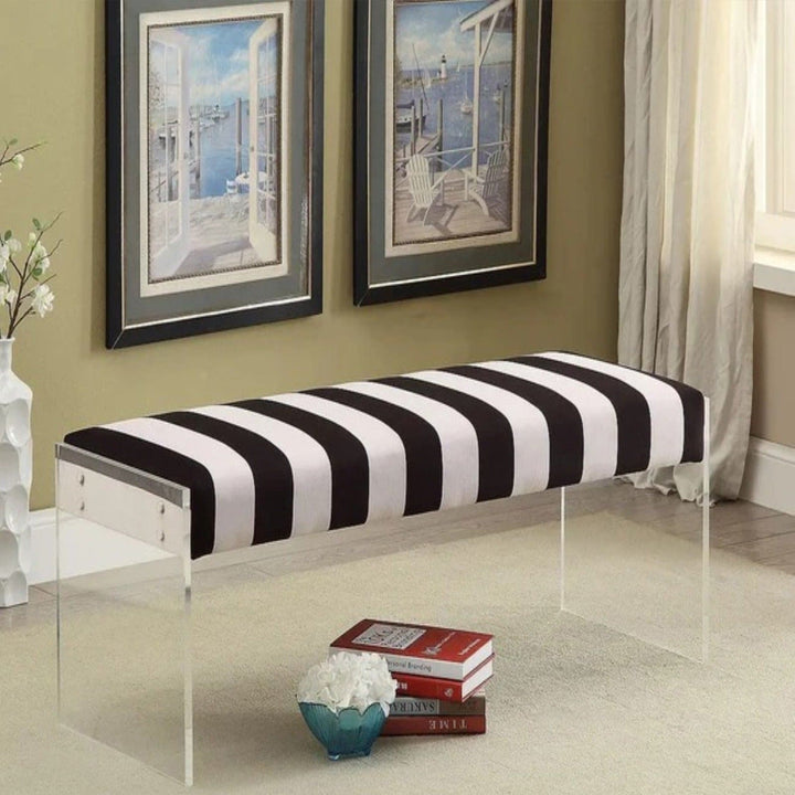 Rafferty Chic Zebra-Striped Seating Bench With Acrylic Base