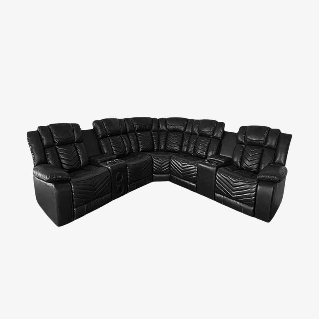 Mitchell 5-Seater Sectional Recliner With Bluetooth Speakers - Black