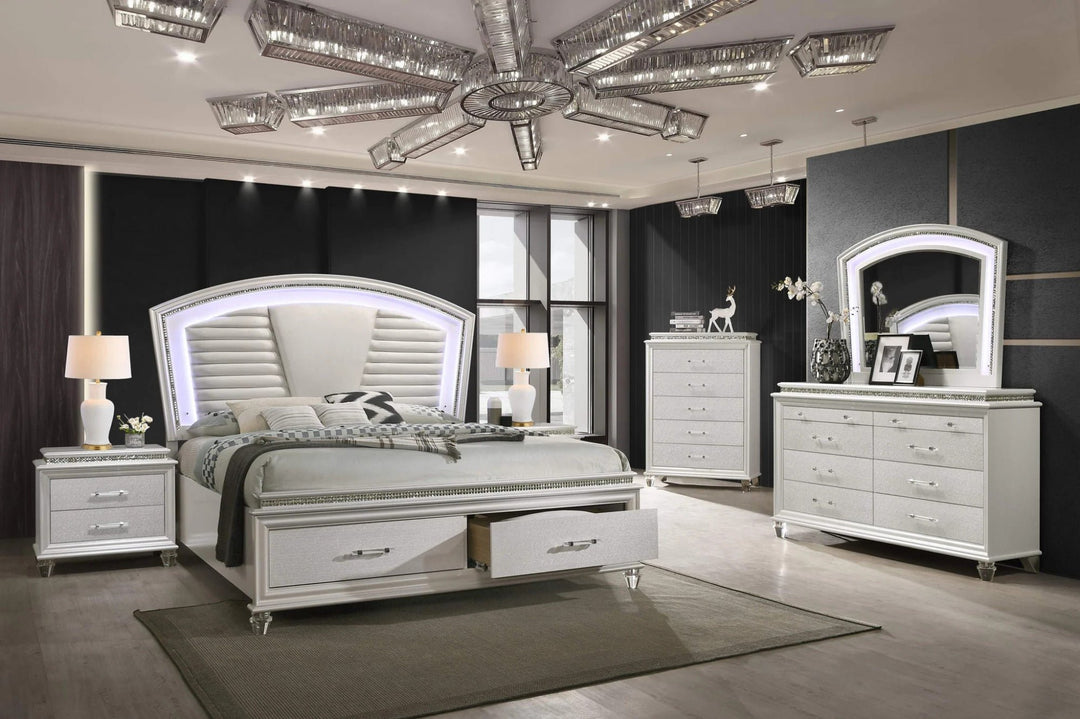 Opal 8-Piece Bedroom Set With Crystal Accents - Striking White