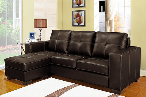 Bravo Sectional Sofa With Bonded Leather Upholstery & Reversible Chaise - Brown