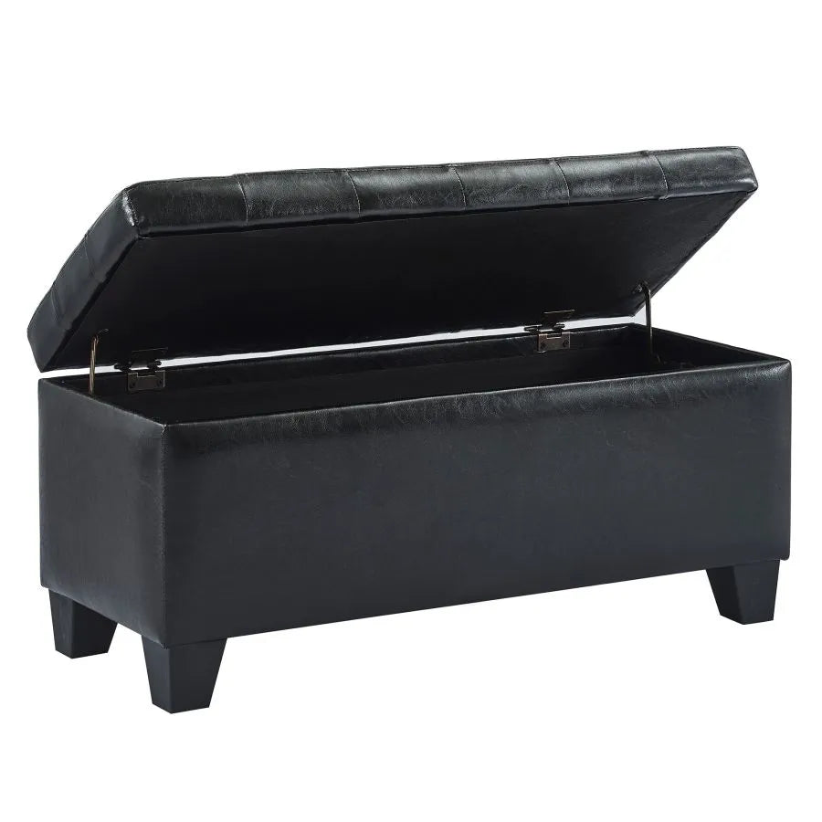 Frank Rectangular Storage Ottoman Bench In Dazzling Black Finish