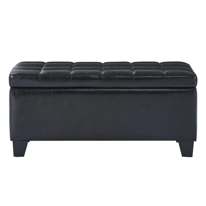 Frank Rectangular Storage Ottoman Bench In Dazzling Black Finish