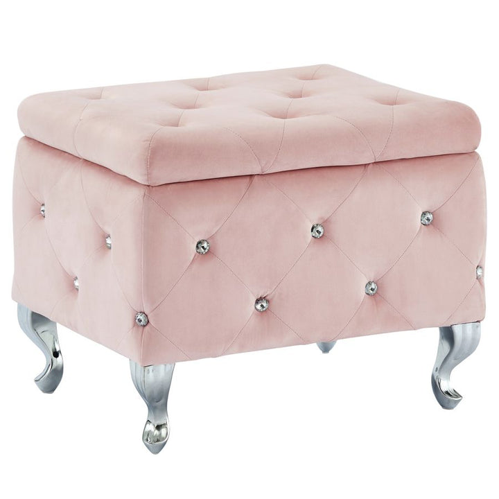 Stella Square Storage Ottoman Bench In Captivating Blush Pink Finish