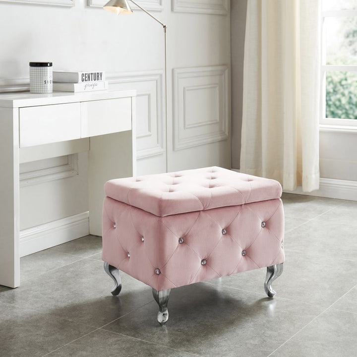 Stella Square Storage Ottoman Bench In Captivating Blush Pink Finish