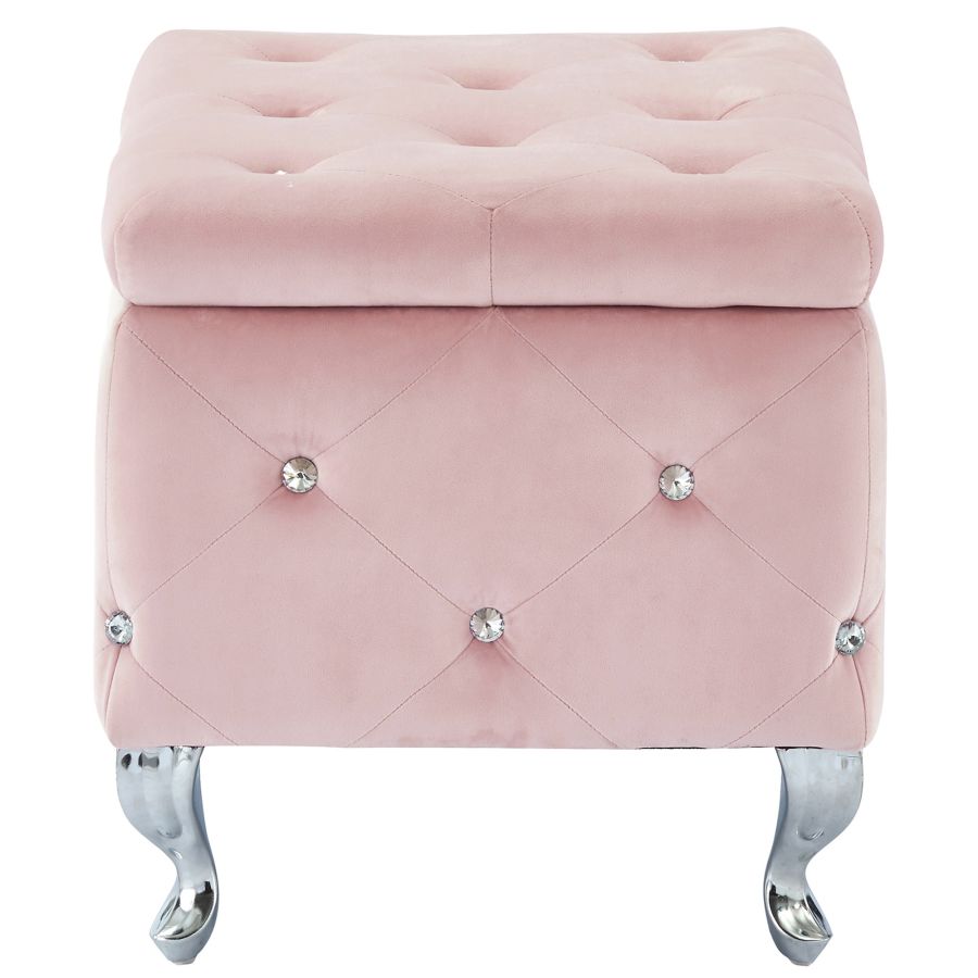 Stella Square Storage Ottoman Bench In Captivating Blush Pink Finish