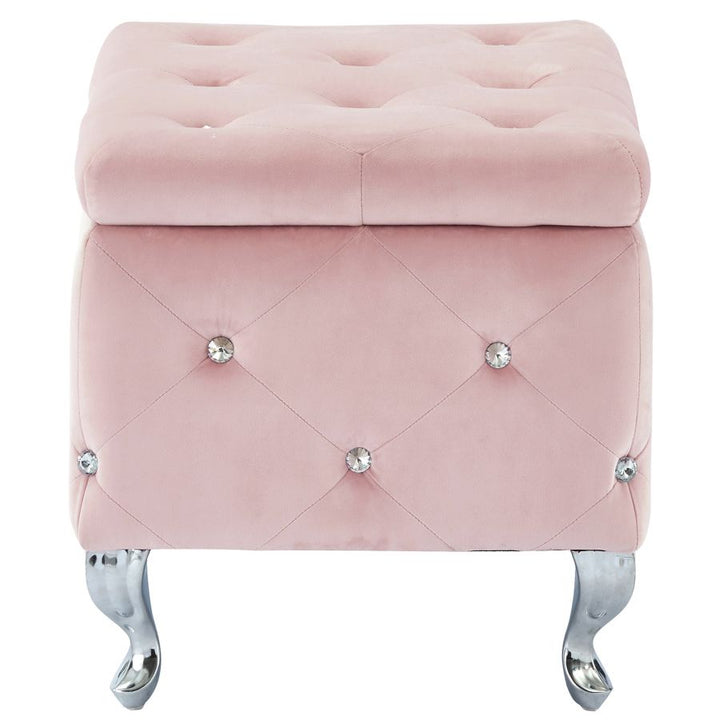 Stella Square Storage Ottoman Bench In Captivating Blush Pink Finish