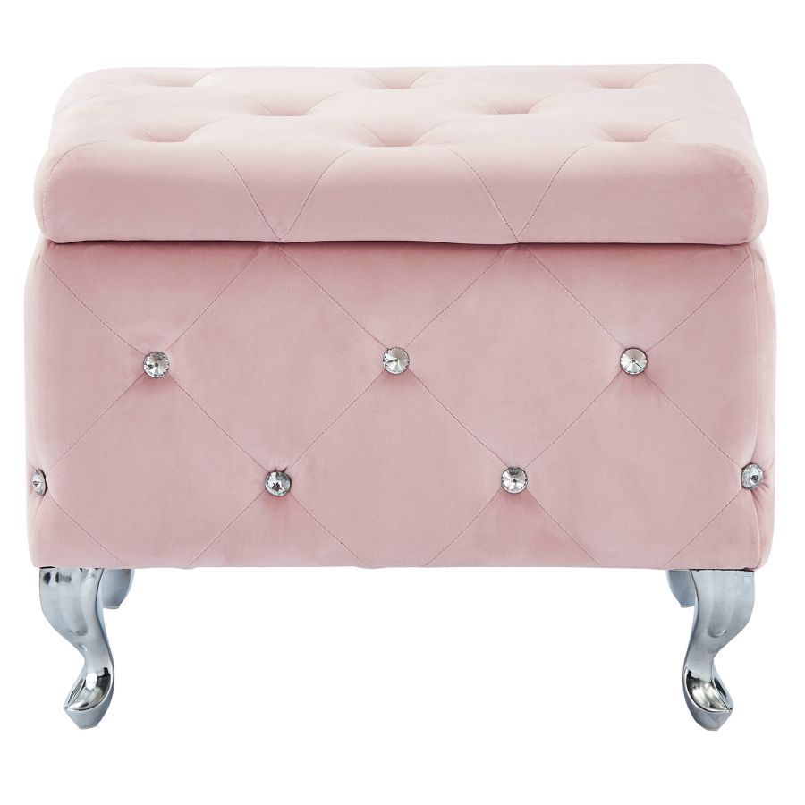 Stella Square Storage Ottoman Bench In Captivating Blush Pink Finish