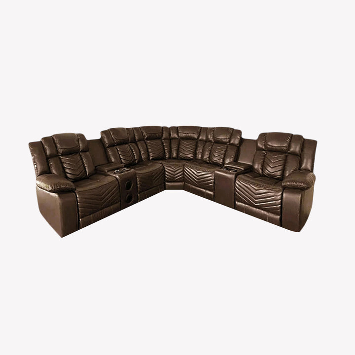 Mitchell 5-Seater Sectional Recliner With Bluetooth Speakers - Chocolate