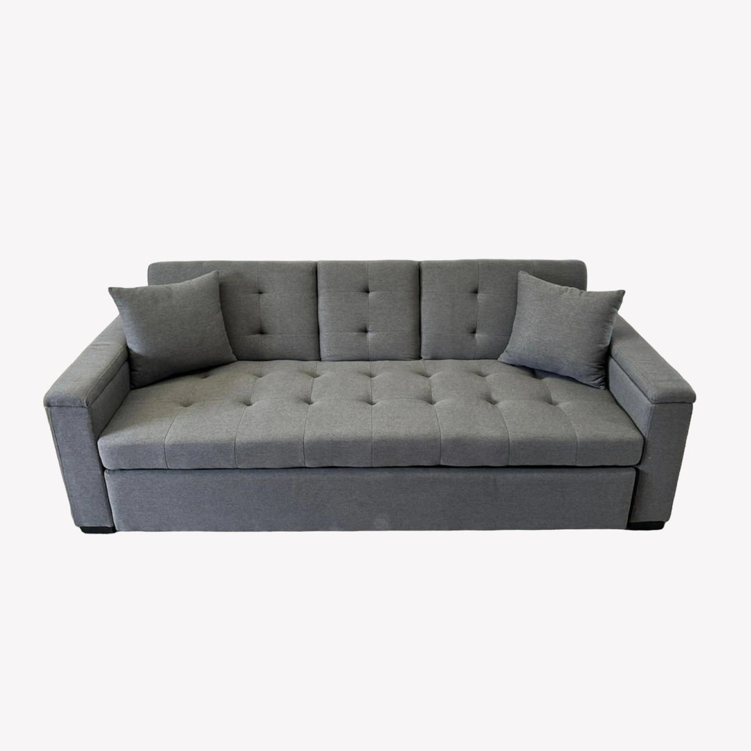 Drizzle Light Grey Convertible Sleeper Sofa Bed With Side Arm Rest Storage & Cup Holders