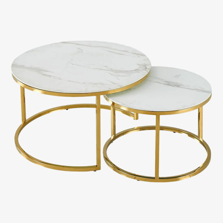 Vanessa Marble Glass Coffee Table With Gold Finish Base | Available In White & Black Top