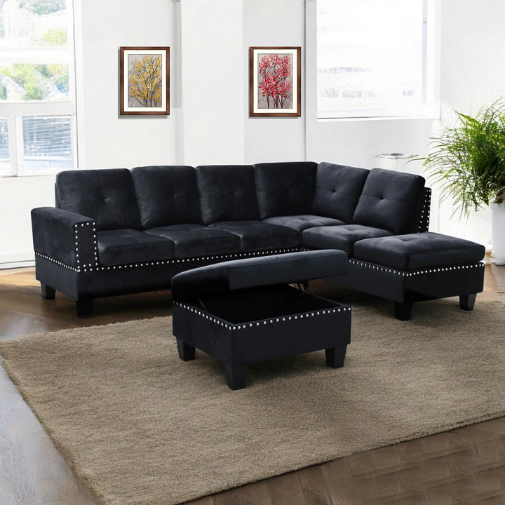 Vincent 3-Piece Reversible Sectional Sofa With Storage Ottoman - Black