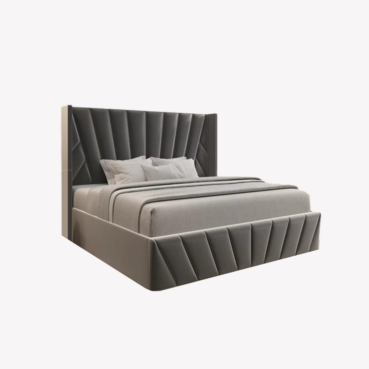 Gala Velvet Upholstered Platform Bed Frame With Smart Lift-Up Storage - Grey