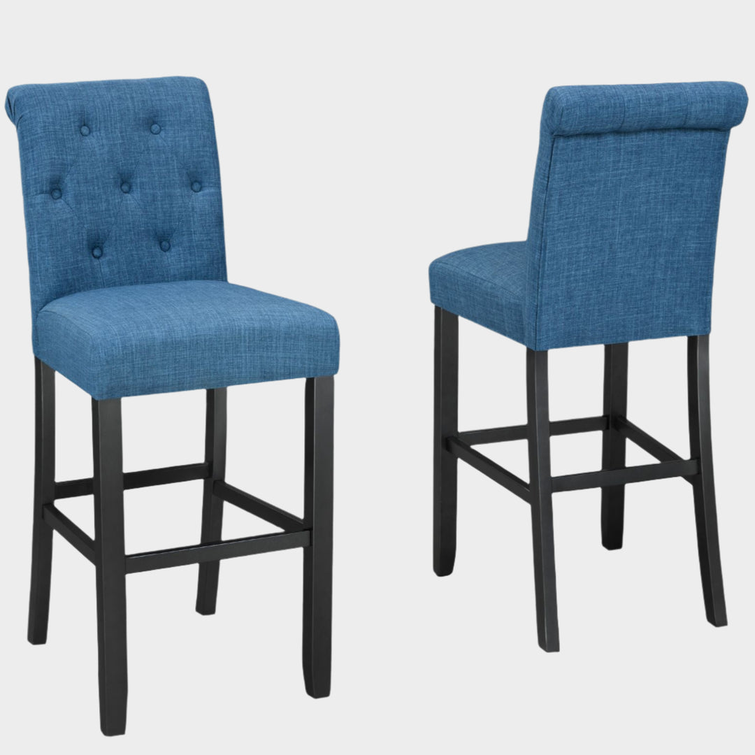 Elegant 29'' Blue Bar Stool Set of 2 | Tufted Upholstery & Solid Wood Frame