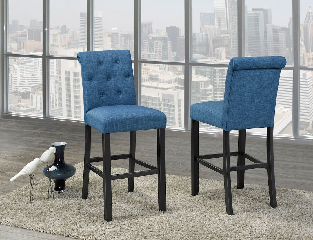 Elegant 29'' Blue Bar Stool Set of 2 | Tufted Upholstery & Solid Wood Frame