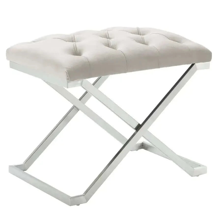 Nova Accent Bench With X-Shaped Stainless Steel Base In Brushed Silver Finish - Ivory