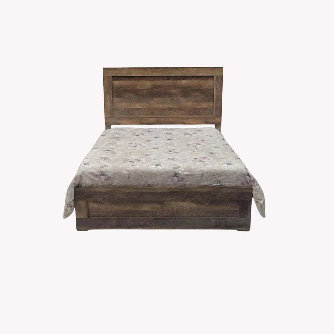 Fiona Charming Platform Bed Frame With Rustic Dark Brown Plank Look