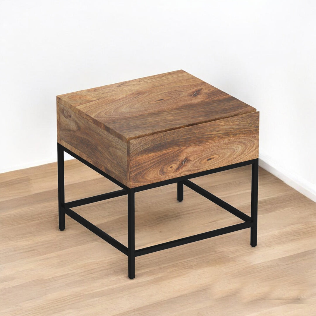 Hazel Accent Table With Storage Drawer - Natural Burnt/ Black