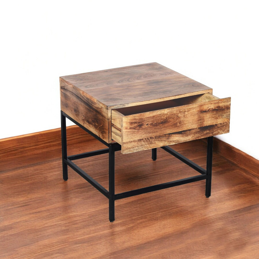 Hazel Accent Table With Storage Drawer - Natural Burnt/ Black