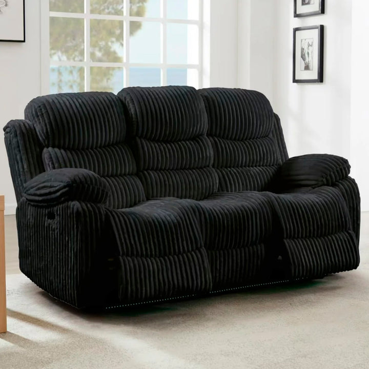 Cascade 3-Piece Power Recliner Set In Luxurious Fabric Upholstery - Black