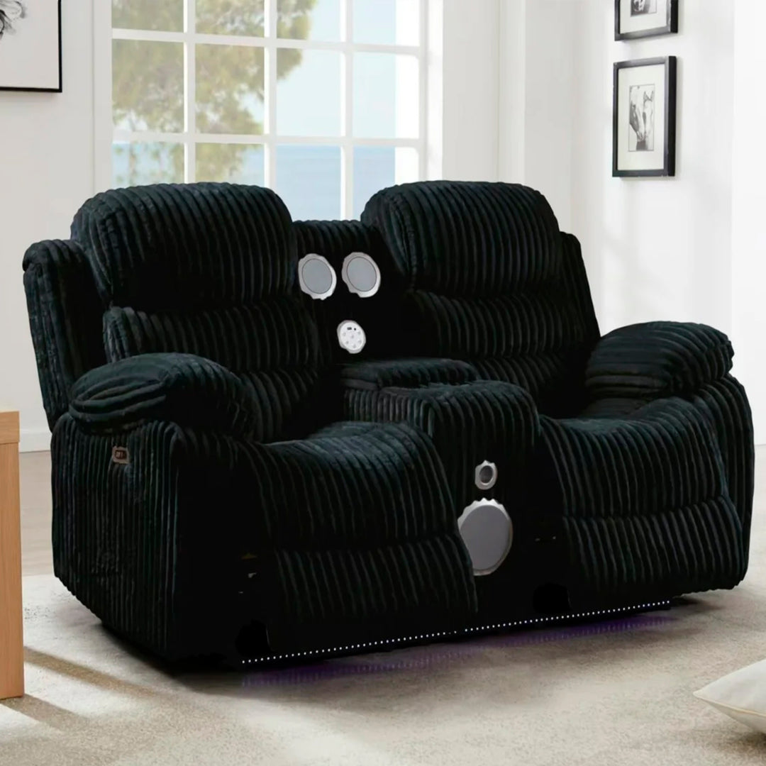 Cascade 3-Piece Power Recliner Set In Luxurious Fabric Upholstery - Black