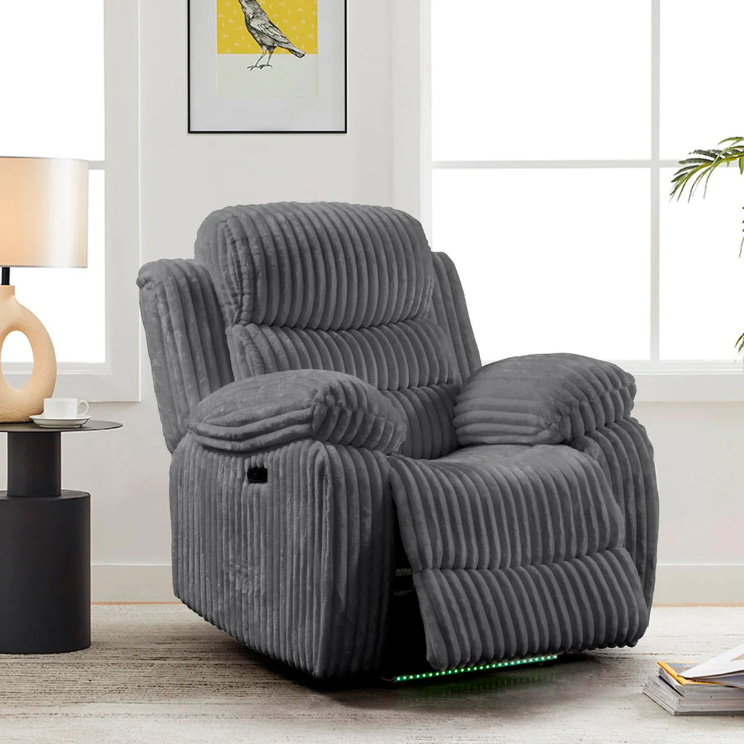 Cascade 3-Piece Power Recliner Set In Luxurious Fabric Upholstery - Grey