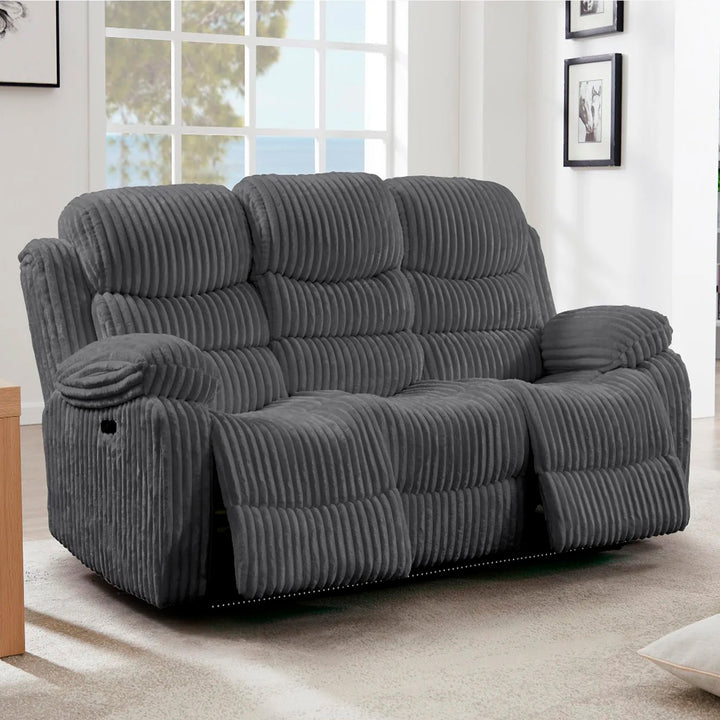 Cascade 3-Piece Power Recliner Set In Luxurious Fabric Upholstery - Grey