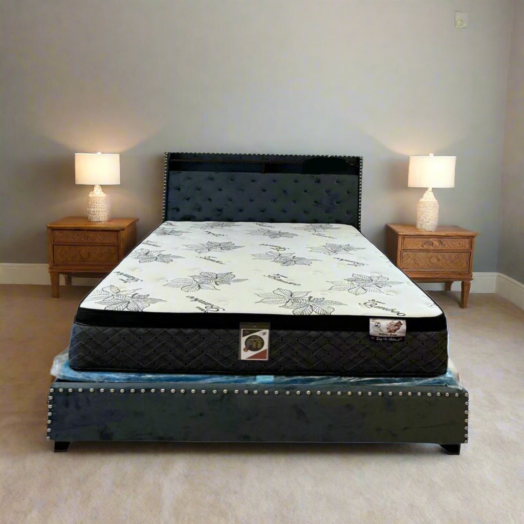 Verity Fabric Upholstered Platform Bed Frame With Built-In LED Lights - Striking Grey